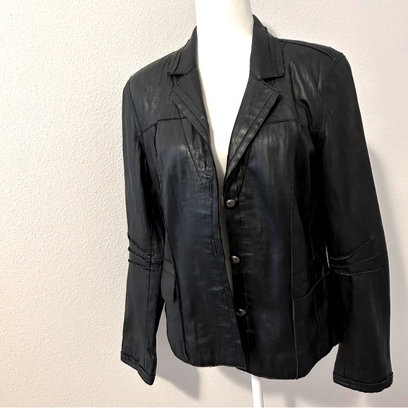 TRIBAL black buttery soft genuine leather jacket blazer size 8 fall classic - Picture 1 of 7